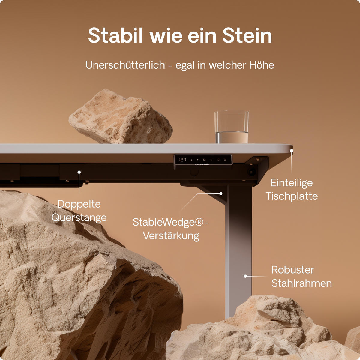 SCHREIBTISCH Elektrisch Höhenverstellbarer HomePro 200x80cm Grau/Weiß mit Memory-Funktion, Anti-Kollisions Technologie - Weiß/Grau, Holzwerkstoff (80/200/62cm) - Desktronic