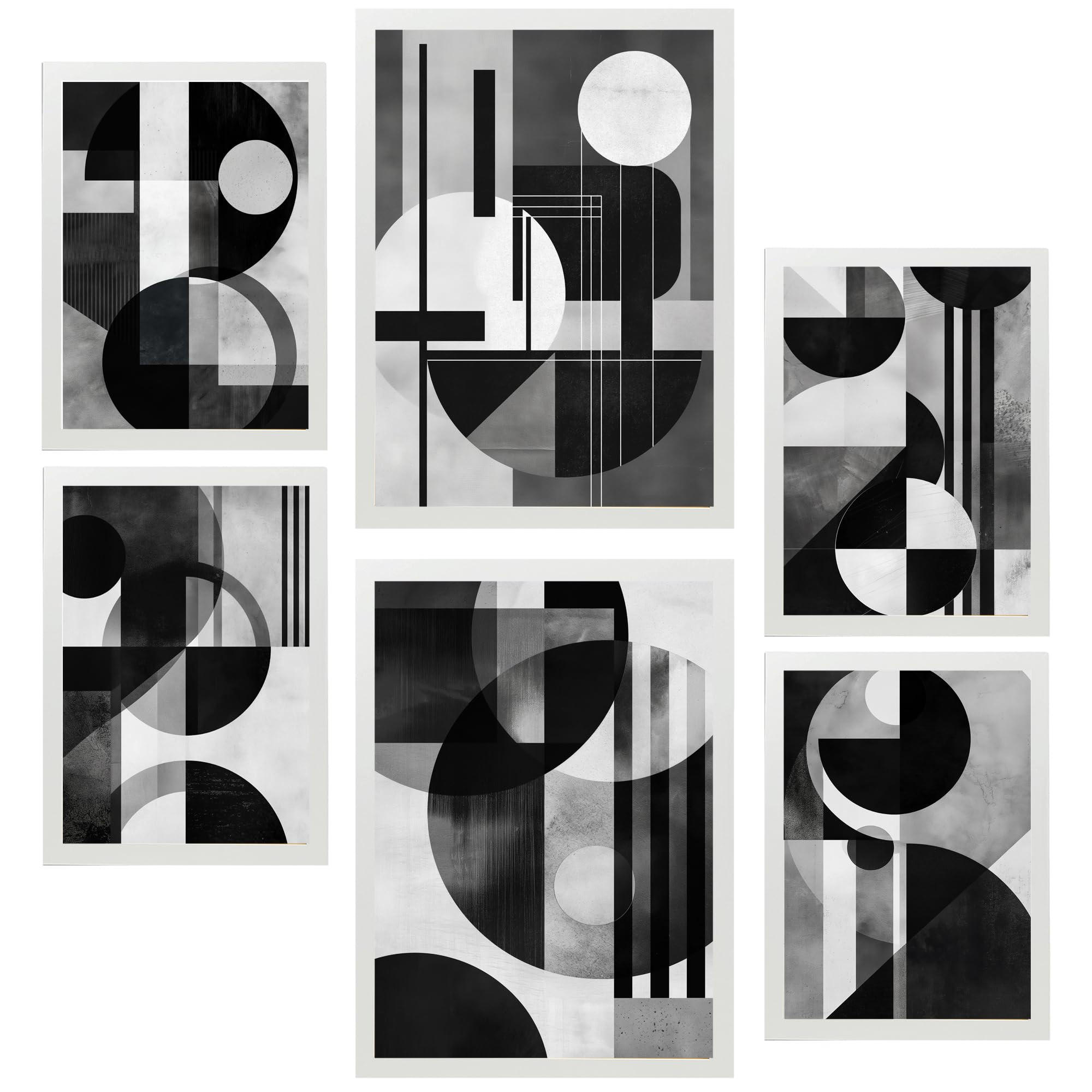 POSTER Set Mit 6 Bauhaus Weiß Schwarz Grau A3 & A4 Weißer Rahmen - Weiß, Papier (29/3cm) - Nacnic