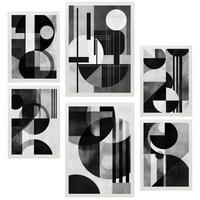POSTER Set Mit 6 Bauhaus Weiß Schwarz Grau A3 & A4 Weißer Rahmen - Weiß, Papier (29/3cm) - Nacnic