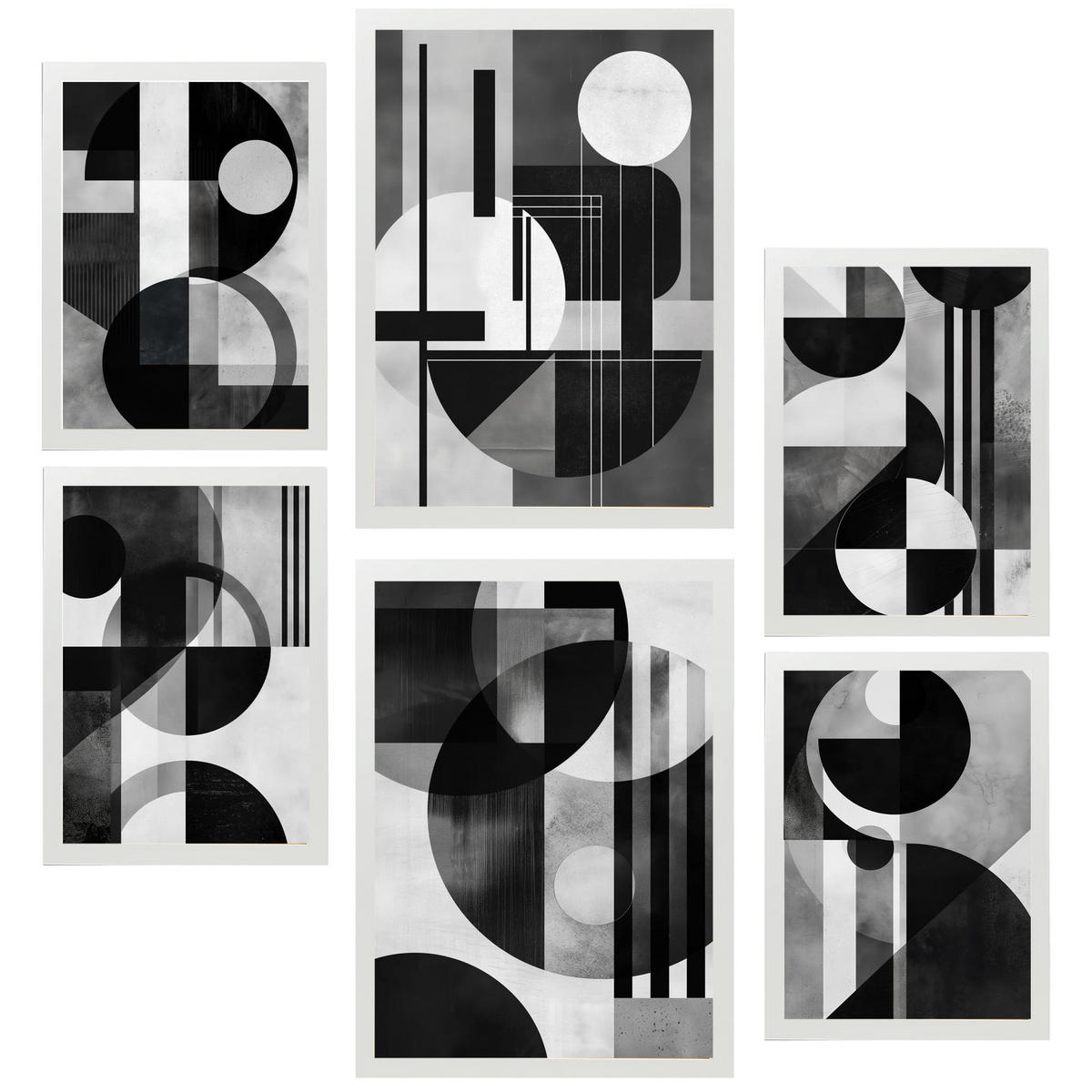 POSTER Set Mit 6 Bauhaus Weiß Schwarz Grau A3 & A4 Weißer Rahmen - Weiß, Papier (29/3cm) - Nacnic