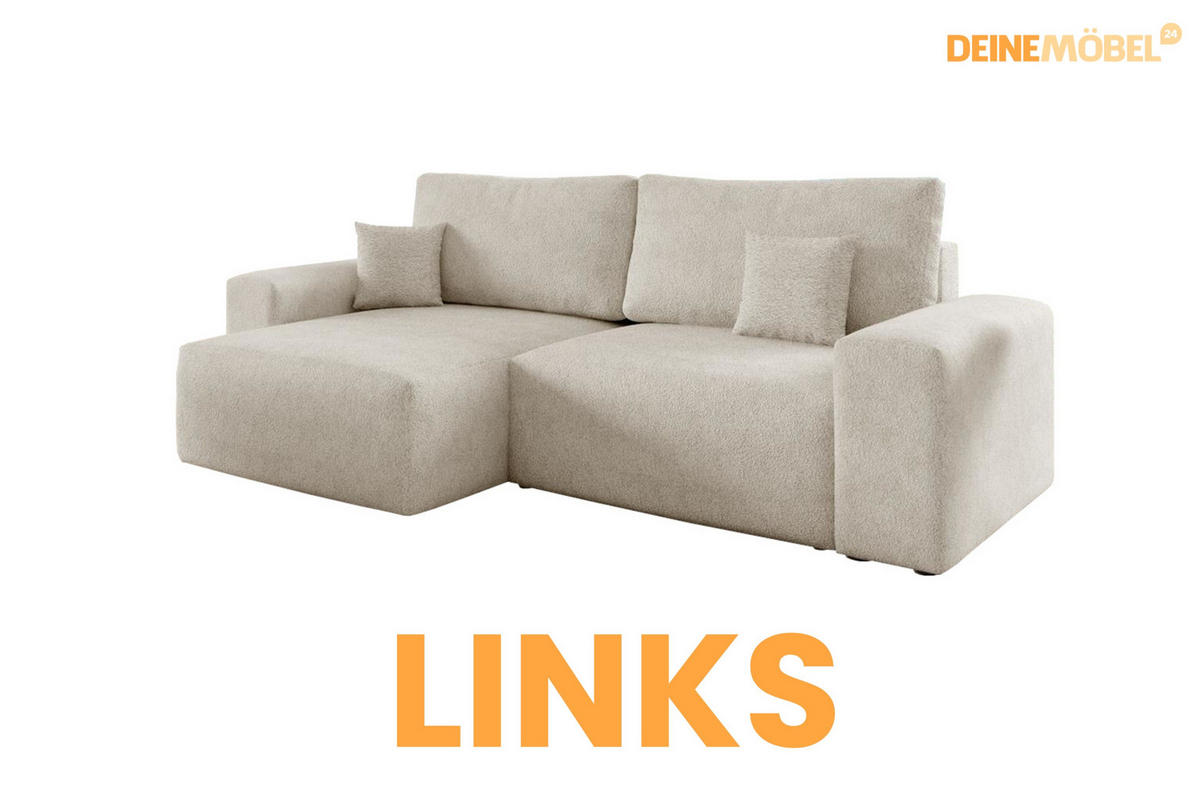 ECKSOFA MILKY 255/148 in Bouclé Creme links - Creme, Holz/Holzwerkstoff (255/148cm) - Deine Möbel 24