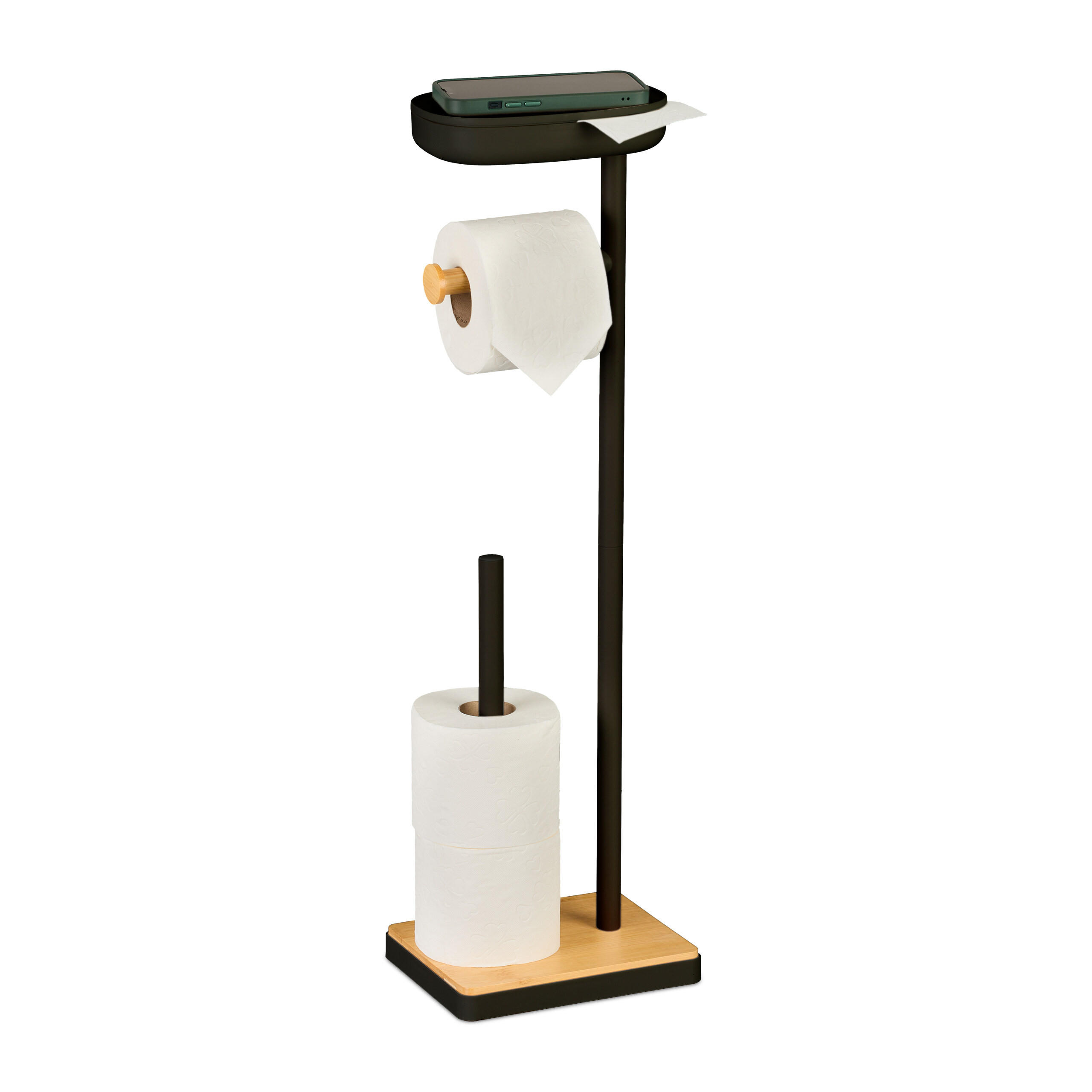 TOILETTENPAPIERHALTER - Schwarz, Holz/Kunststoff (20.5/68/16cm) - Relaxdays