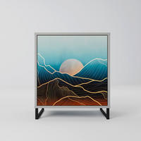 SIDEBOARD LUNAR SECRETS, Grau, 57,5x42x67,5 cm, Schwarze Metall-Rahmenfüße - Multicolor/Schwarz, Holzwerkstoff/Metall (57.5/67.5/42cm) - SpaceRebels