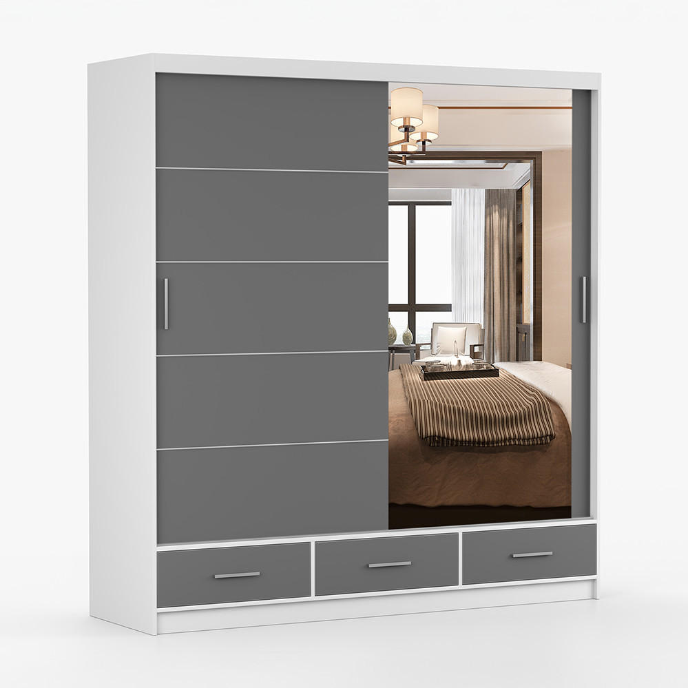 KLEIDERSCHRANK Florence 203 cm, 203/218/61, 2-türig, grau - Grau, Holzwerkstoff (203/218/61cm) - imoebel24
