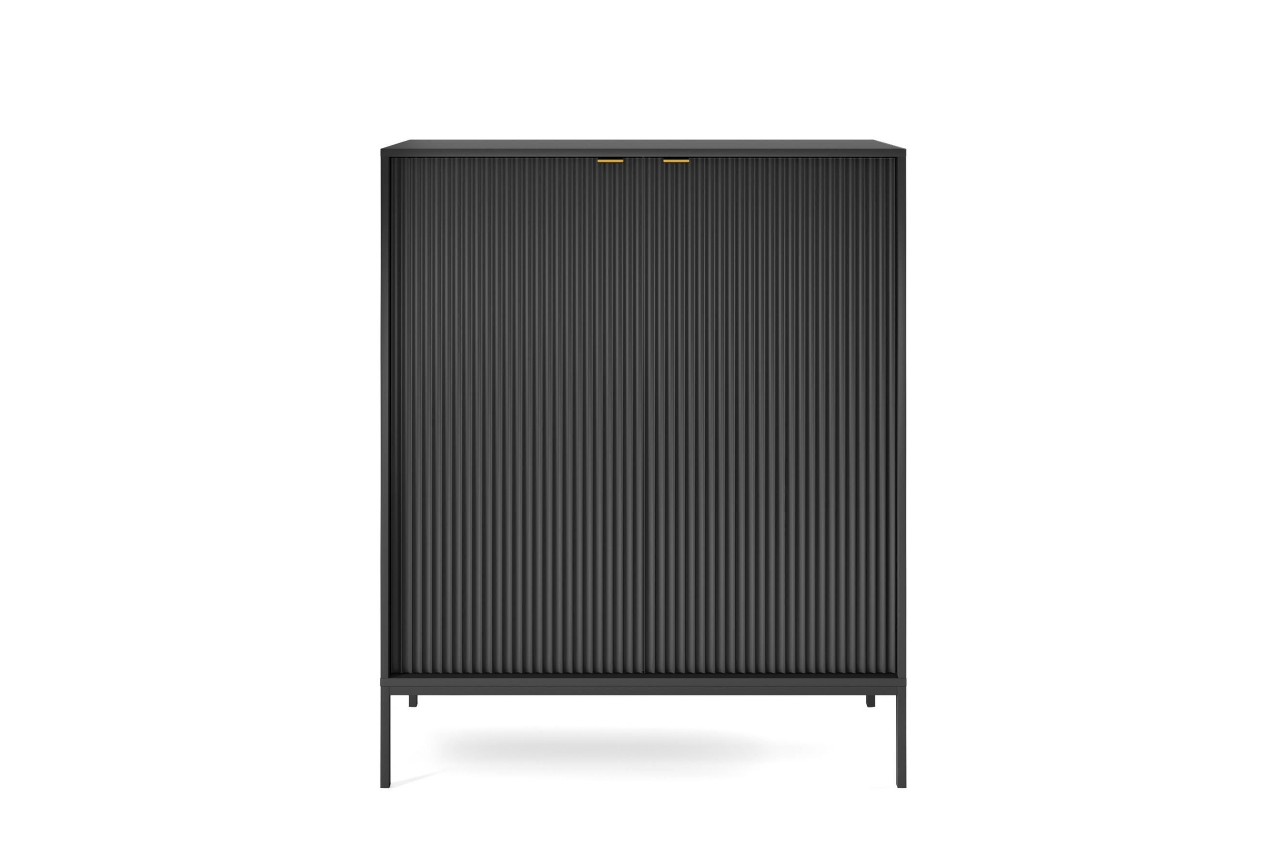 HOCHKOMMODE NOVA Geriffelt, 2-Türen, KOMMODE Schwarz, Schwarze Füße 104x39x cm Schwarz - Schwarz, Holzwerkstoff/Kunststoff (104/125/39cm) - DomoHome