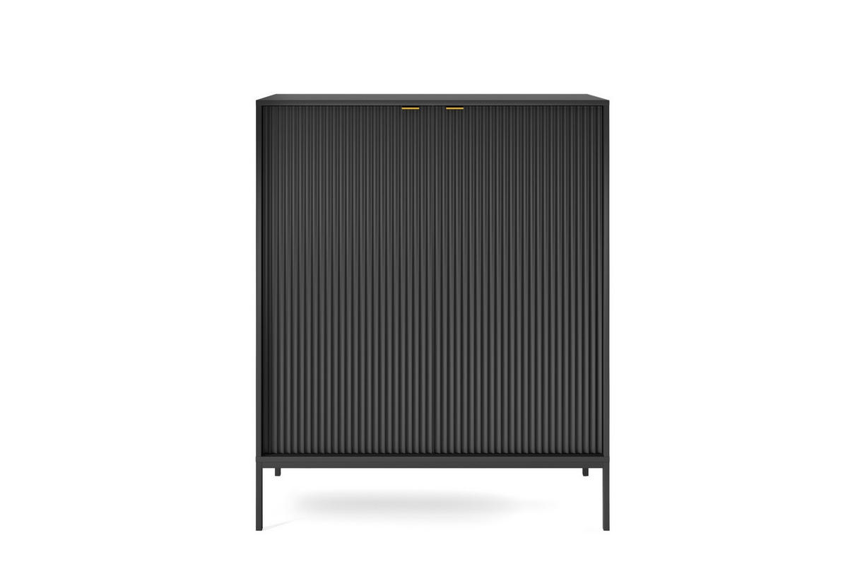 HOCHKOMMODE NOVA Geriffelt, 2-Türen, KOMMODE Schwarz, Schwarze Füße 104x39x cm Schwarz - Schwarz, Holzwerkstoff/Kunststoff (104/125/39cm) - DomoHome