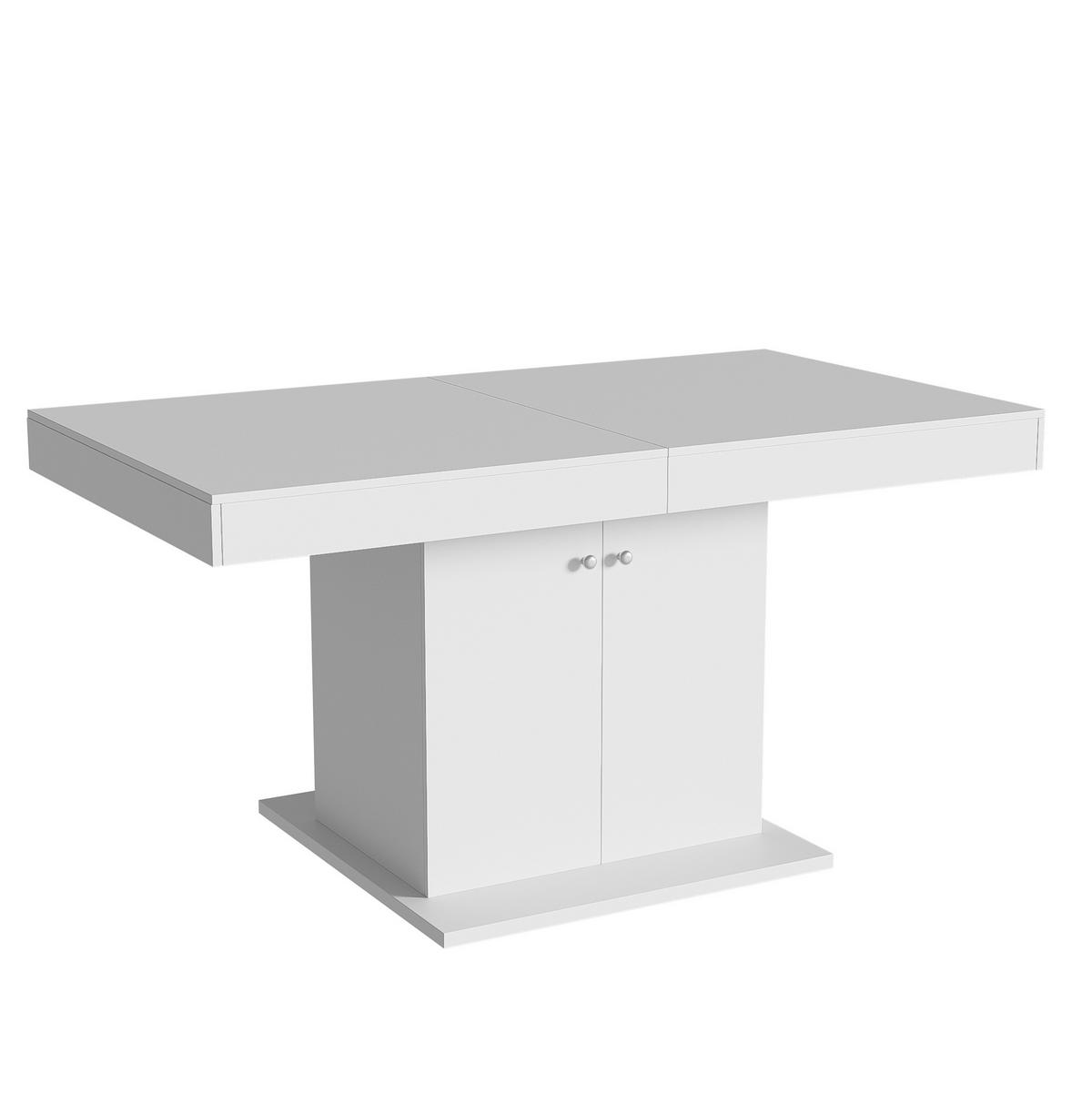 JÍDELNÍ stůl 140/180/80/76 cm bílý z dřevotřísky s úložným prostorem a rozkládací deskou - bílá, kompozitní dřevo (180/140/76cm) - OKWISH