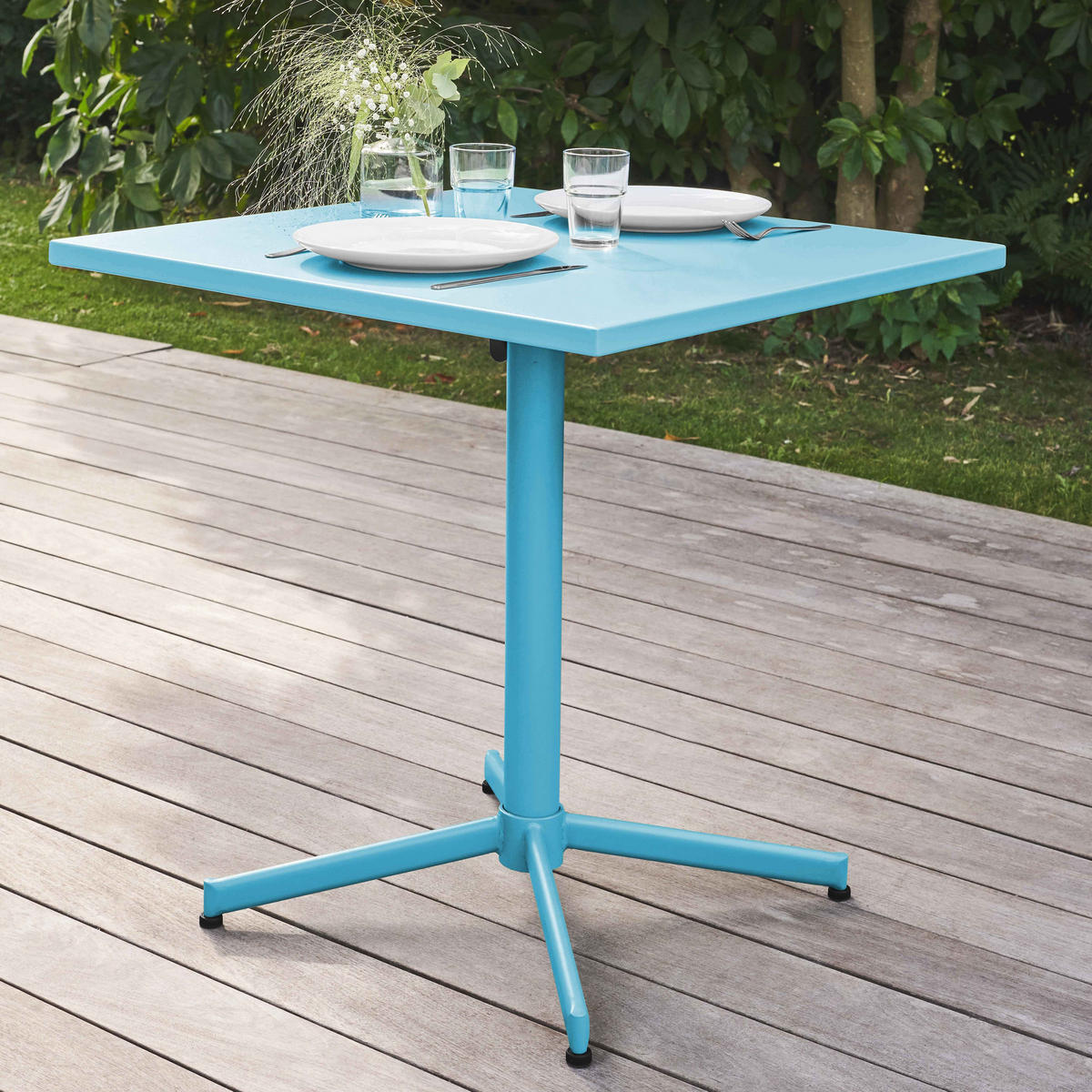 GARTENTISCH , klappbar, Blau - Blau, Metall (70/70/72cm) - Oviala