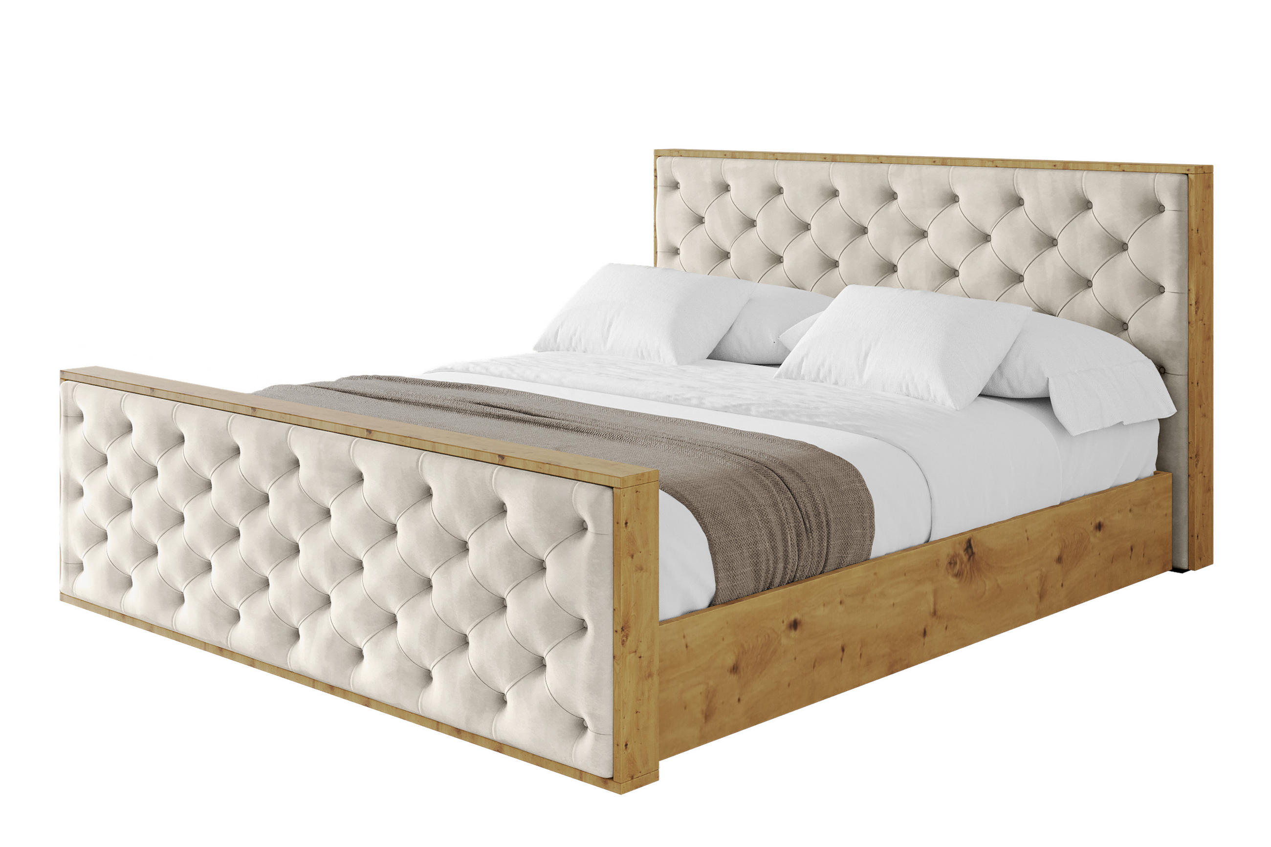 POLSTERBETT mit Bettkasten, Fußteil und Lattenrost, Boxbett ohne Matratze - ENZO3-Z 180x200 Beige - Beige, Holzwerkstoff/Textil (180/200cm) - ALTDECOR