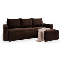 ECKSOFA SILES Braun Velours-Stoff mit Schlaffunktion - Braun, Holz (230/140cm) - MASSENO