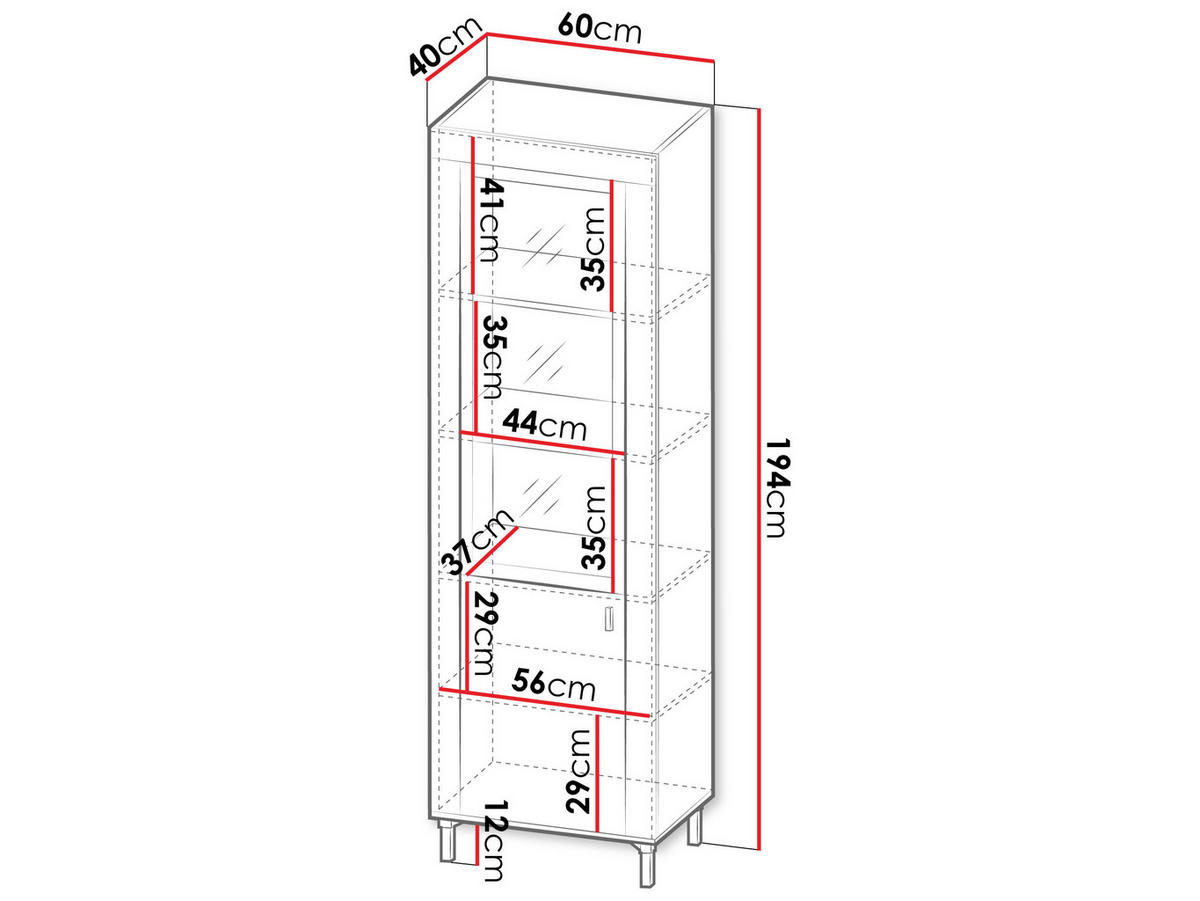 VITRINE Mossa MO03 mit LED Beleuchtung - Schwarz/Weiß, Holzwerkstoff/Kunststoff (60/194/40cm) - MIRJAN24