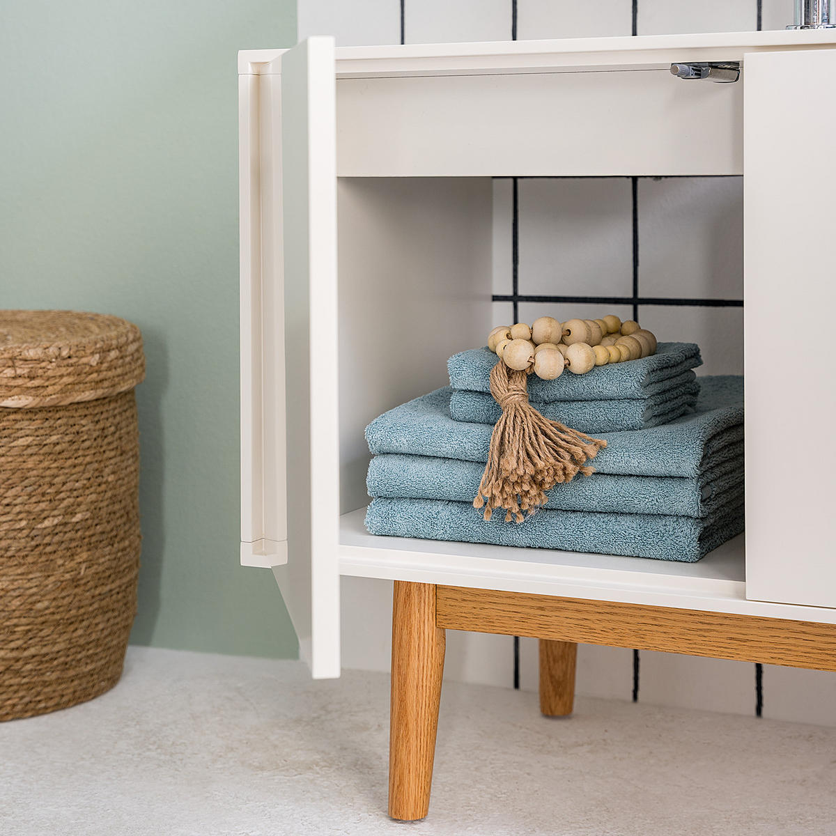 WASCHBECKENUNTERSCHRANK - Eiche teilmassiv - Weiß, Holzwerkstoff (80/60/46cm) - home24