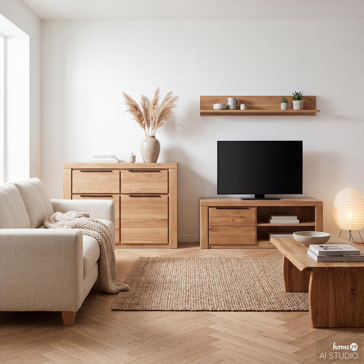 KOMMODE - Eiche teilmassiv - Eiche / Eiche Dekor - Eichefarben/Schwarz, Holz/Holzwerkstoff (108/80/40cm) - home24