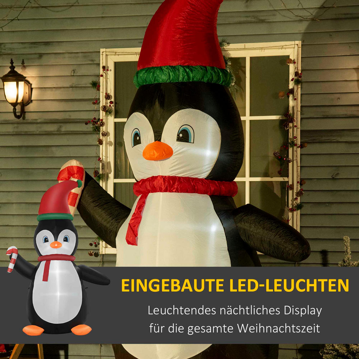 AUFBLASBARE Weihnachtsdeko 2,5 m Weihnachtspinguin mit 3 LED-Lichtern Gartendeko - Multicolor, Textil (100/250/162cm) - HOMCOM