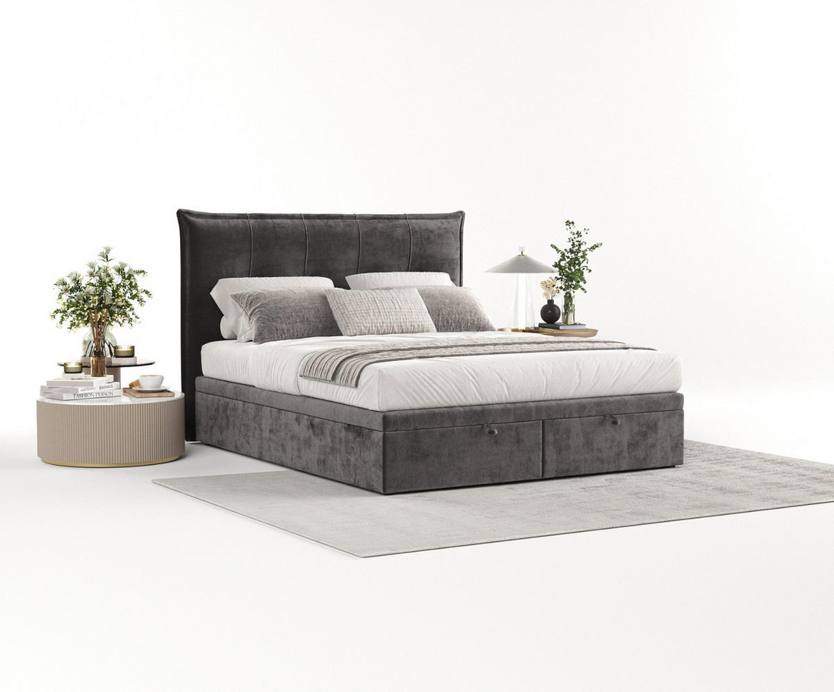 POLSTERBETT Liano mit Stauraum 120/200 cm Stahl im Lotta Stoff - Schwarz/Graphitfarben, Holz/Holzwerkstoff (120/200cm) - AltaBeds