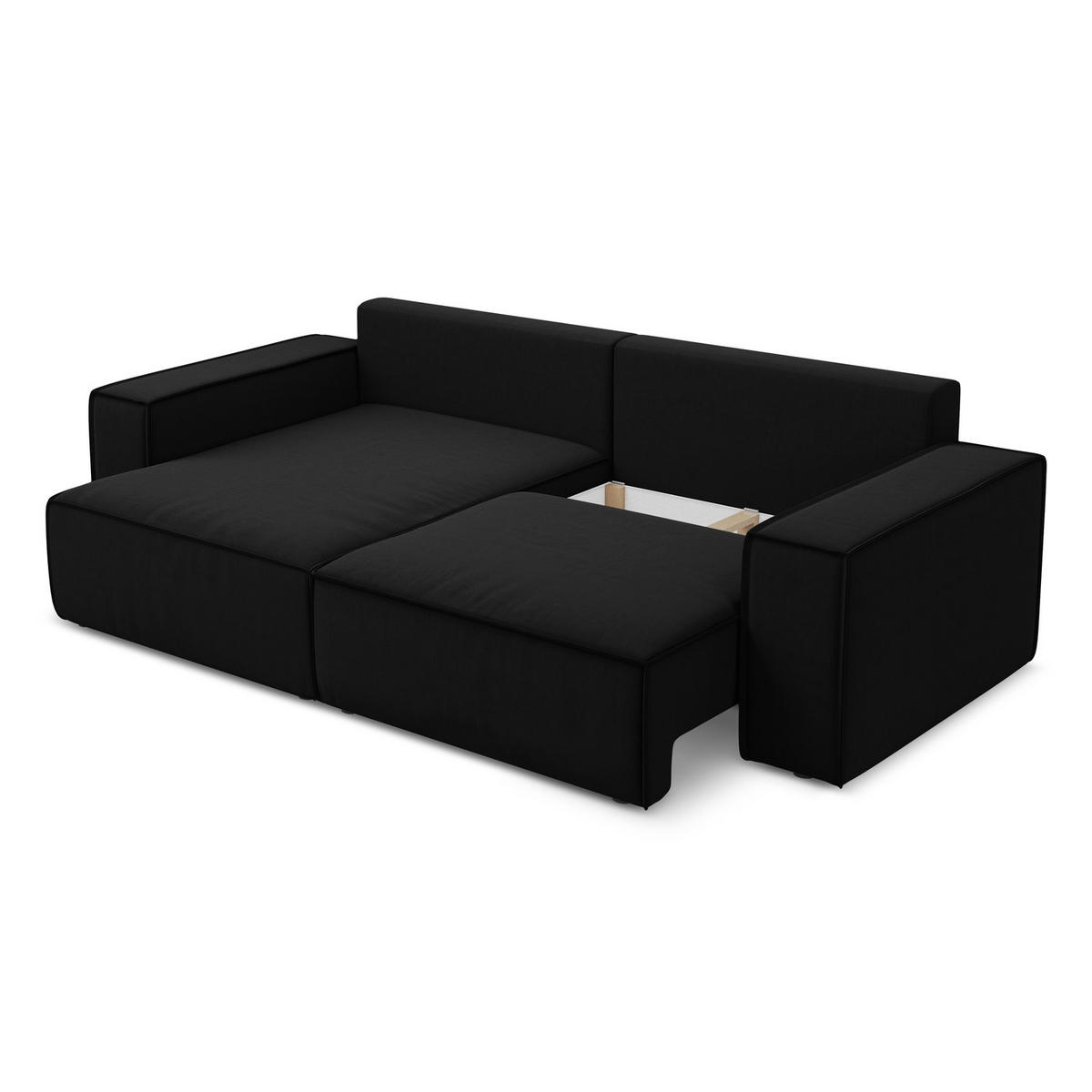 ECKSOFA mit Schlaffunktion Samt Stoff Schwarz - Schwarz, Kunststoff/Textil (148/257cm) - LaMiaSofa