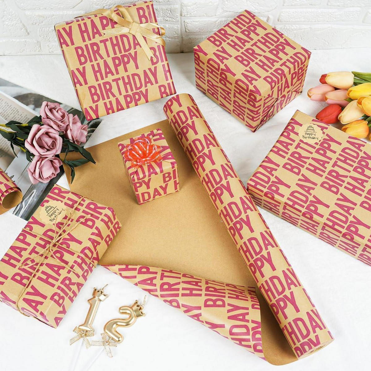 GESCHENKPAPIER Geburtstag Rolle 15 m x 43 cm Set - Rot, Papier (43/1/1500cm)