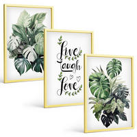 BILDER SET 3er Set - 40x60 cm Goldrahmen - Blattpflanzen leben, lachen, lieben - Goldfarben, Kunststoff (40/60cm) - TULUP