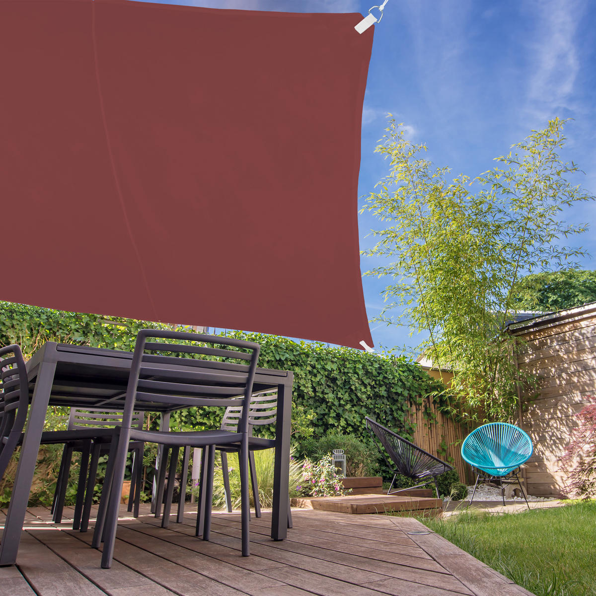 SONNENSEGEL - Dunkelrot, Textil/Metall (500/500cm) - Relaxdays