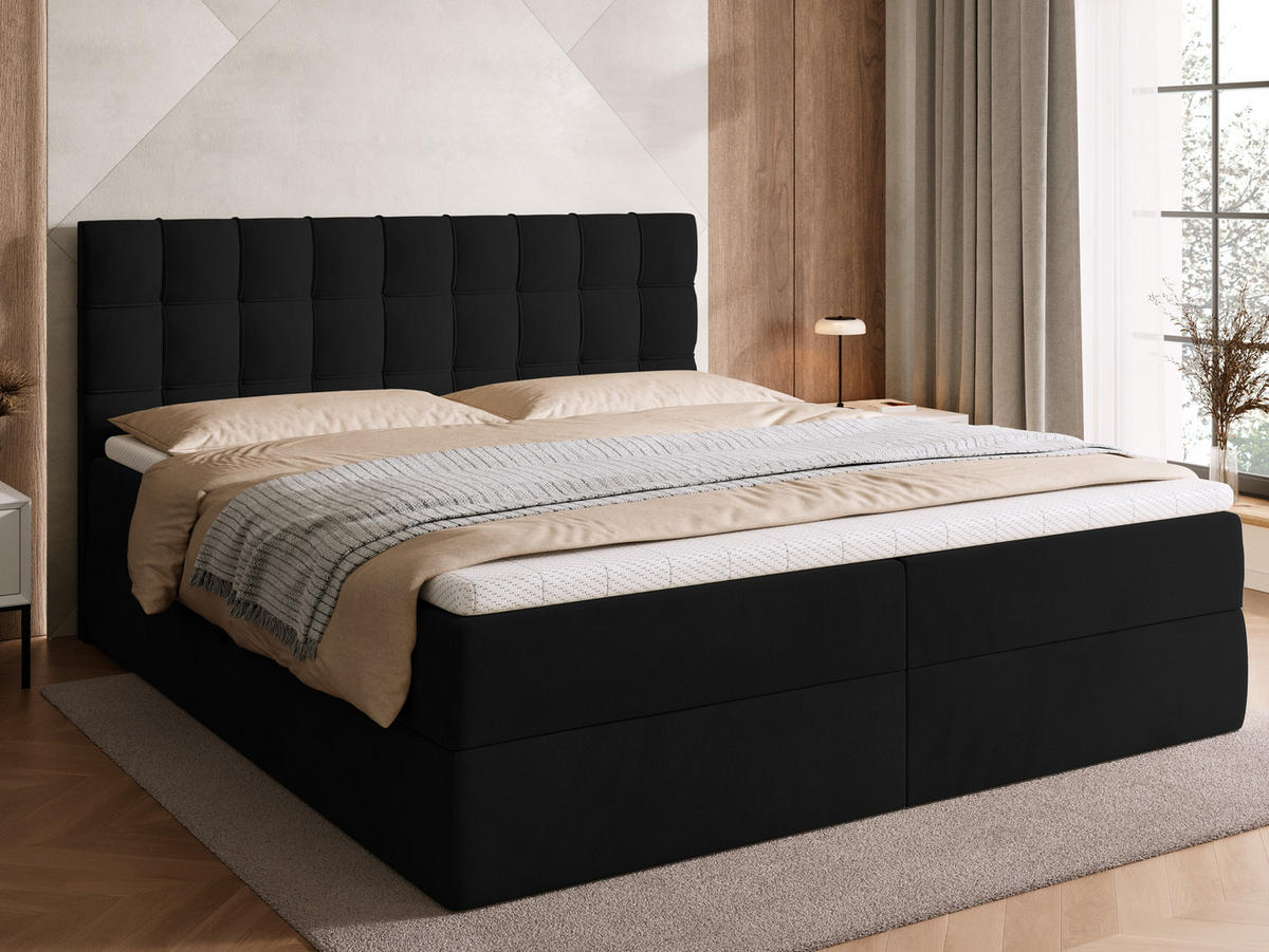 BOXBETT Detroit mit Topper 180/200 Schwarz - Schwarz, Holzwerkstoff/Textil (180/200cm) - Bromarkt