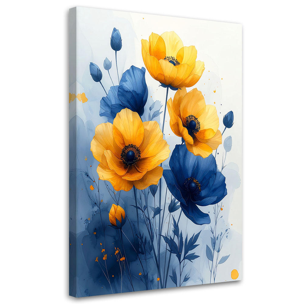 LEINWANDBILDER, Gelb blaue botanische Blumen - Blau, Textil (30/45cm) - Feeby