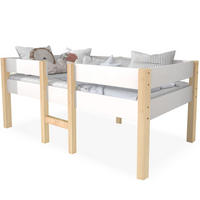 KINDERBETT 90/190 cm aus Kiefer massiv in Weiß mit Rausfallschutz und Leiter - Weiß, Holz (90/200cm) - BEAOK