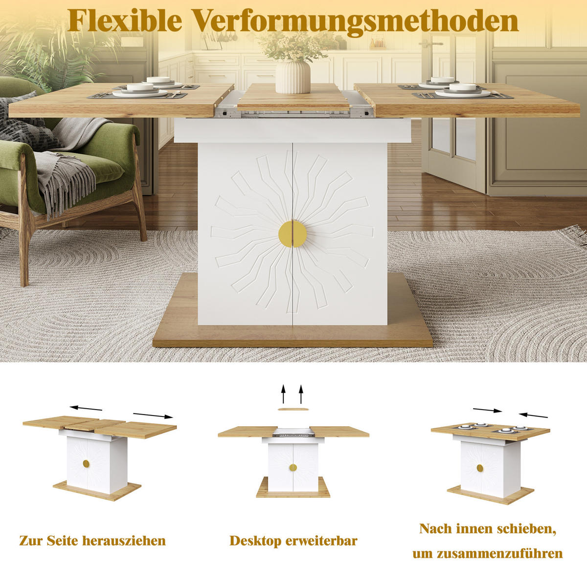 ESSTISCH 110(140)/76/70 cm Weiß aus MDF mit Ausziehfunktion - Weiß, Holzwerkstoff (110/70/76.5cm) - OKMYHOME