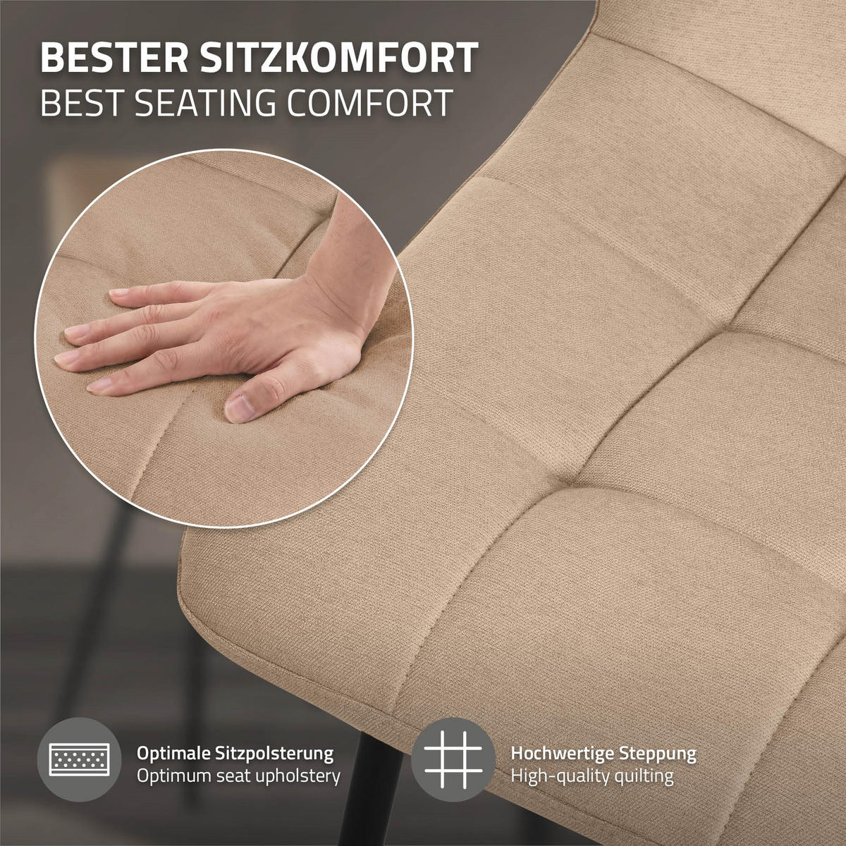 ESSZIMMERSTÜHLE 6ER-SET Hellbraun Stoffbezug - Hellbraun/Schwarz, Textil/Metall (49/89/60.5cm) - ML-DESIGN