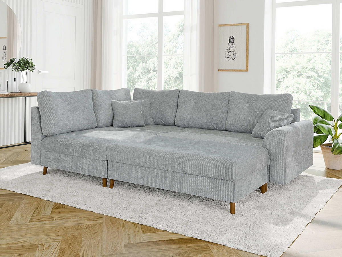 HOCKER Sigurd Hellgrau Chenille - Hellgrau/Braun, Holz/Textil (118/40/73cm) - S-Style Möbel
