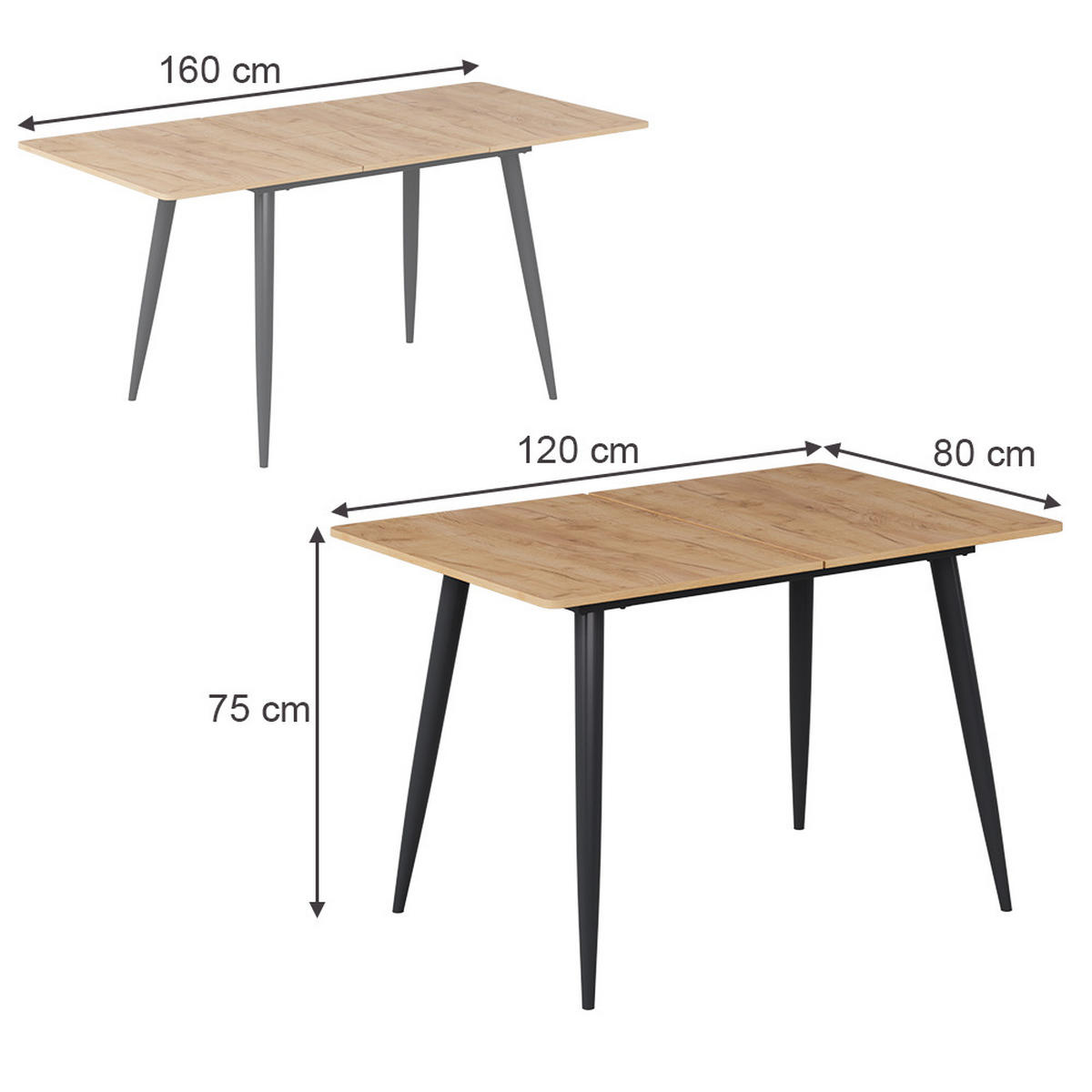 Eichefarben/Schwarz, Holzwerkstoff (80/120/75cm) - Vicco