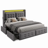 POLSTERBETT mit LED und 4 Schubladen 140x200 cm Baumwoll-Leinen Grau - Grau, Metall (140/200cm) - Meubliv