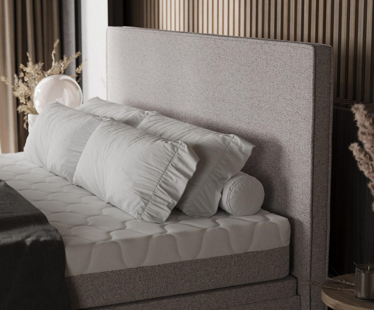 BOXBETT Zalla 140/200 cm Beige im Riva Stoff - Beige/Schwarz, Holz/Holzwerkstoff (140/200cm) - AltaBeds