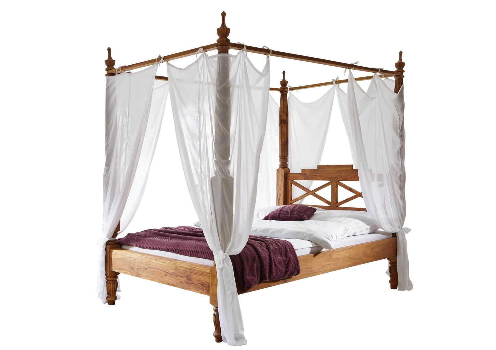 BETT Massivholz Sheesham 200 x 200 x 224 braun NATURE BROWN #533 - Braun, Holz (200/200cm) - Massivmoebel24