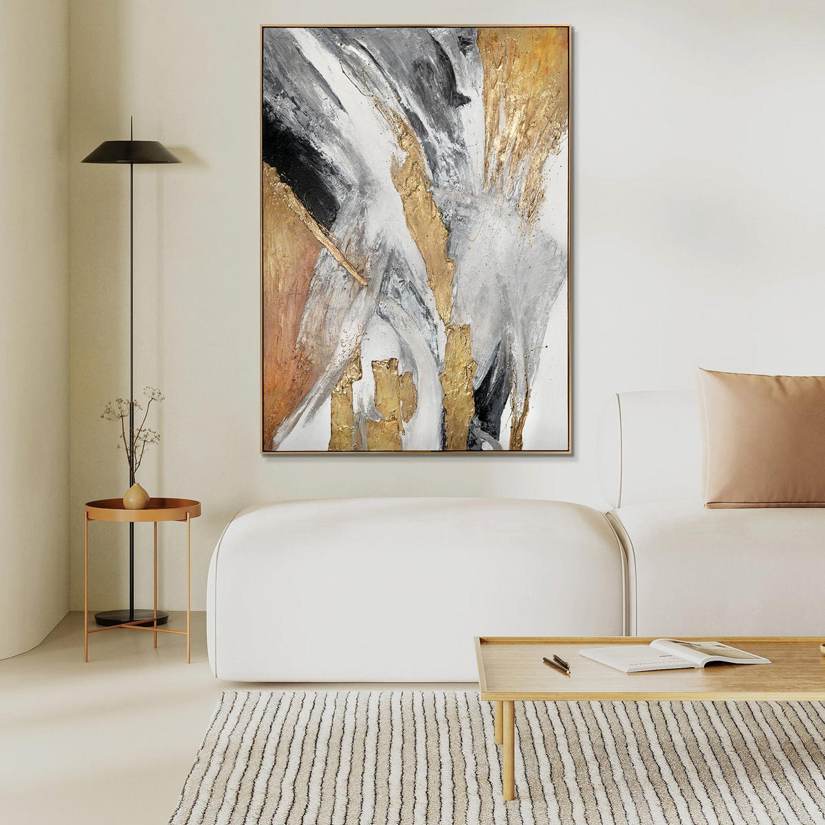 GEMÄLDE Goldene Symphonie Schattenfugenrahmen Gold 140x100 cm - Goldfarben, Holz (140/100cm) - YS-art gallery