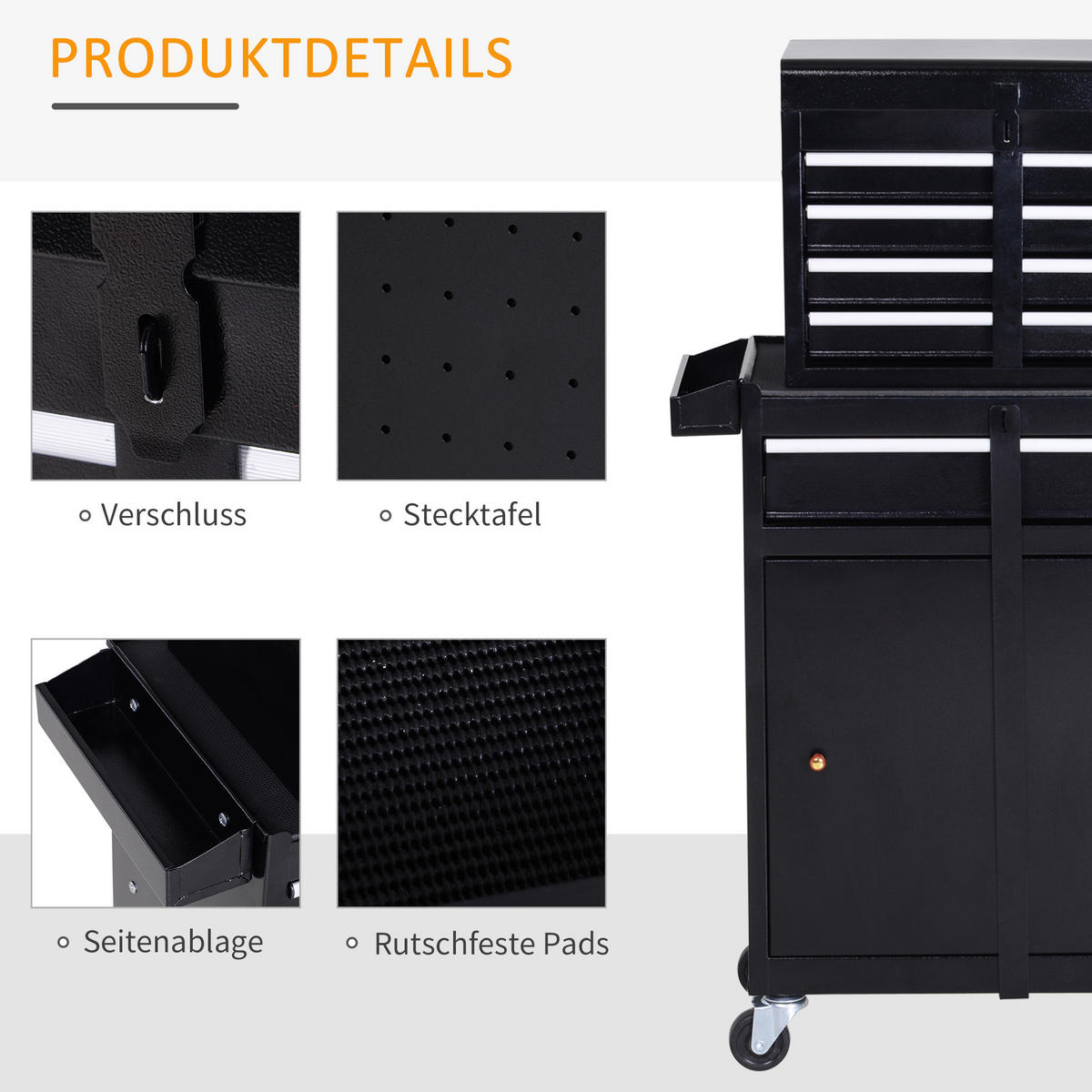 WERKSTATTWAGEN Werkzeugschrank - Schwarz, Metall (28/104.5/60cm) - DURHAND
