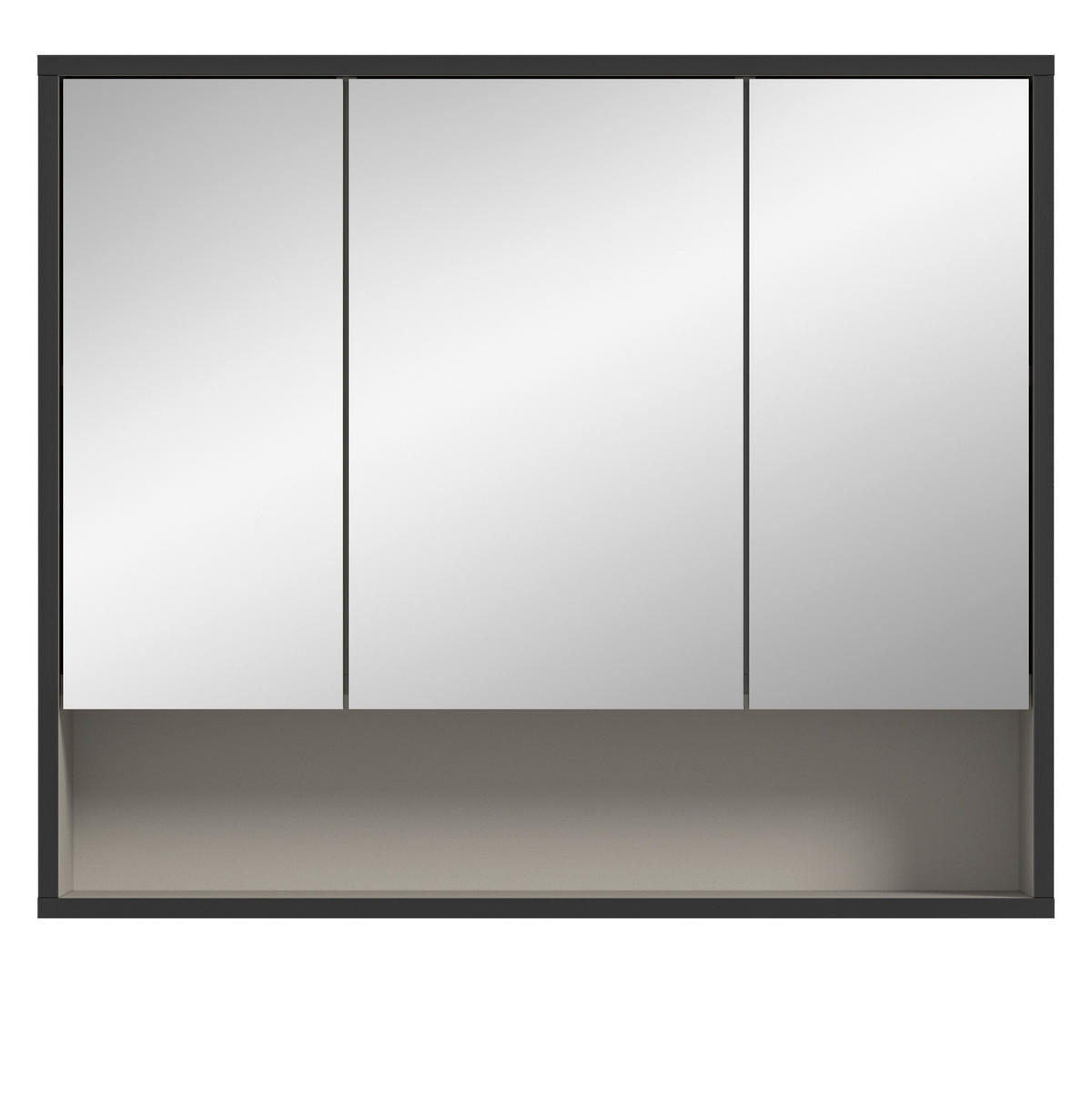 SPIEGELSCHRANK schwarz, sand 80 cm 3-türig, Badschrank mit Soft-Close - Sandfarben/Schwarz, Glas/Holzwerkstoff (80/68/19cm) - Inn.Furn