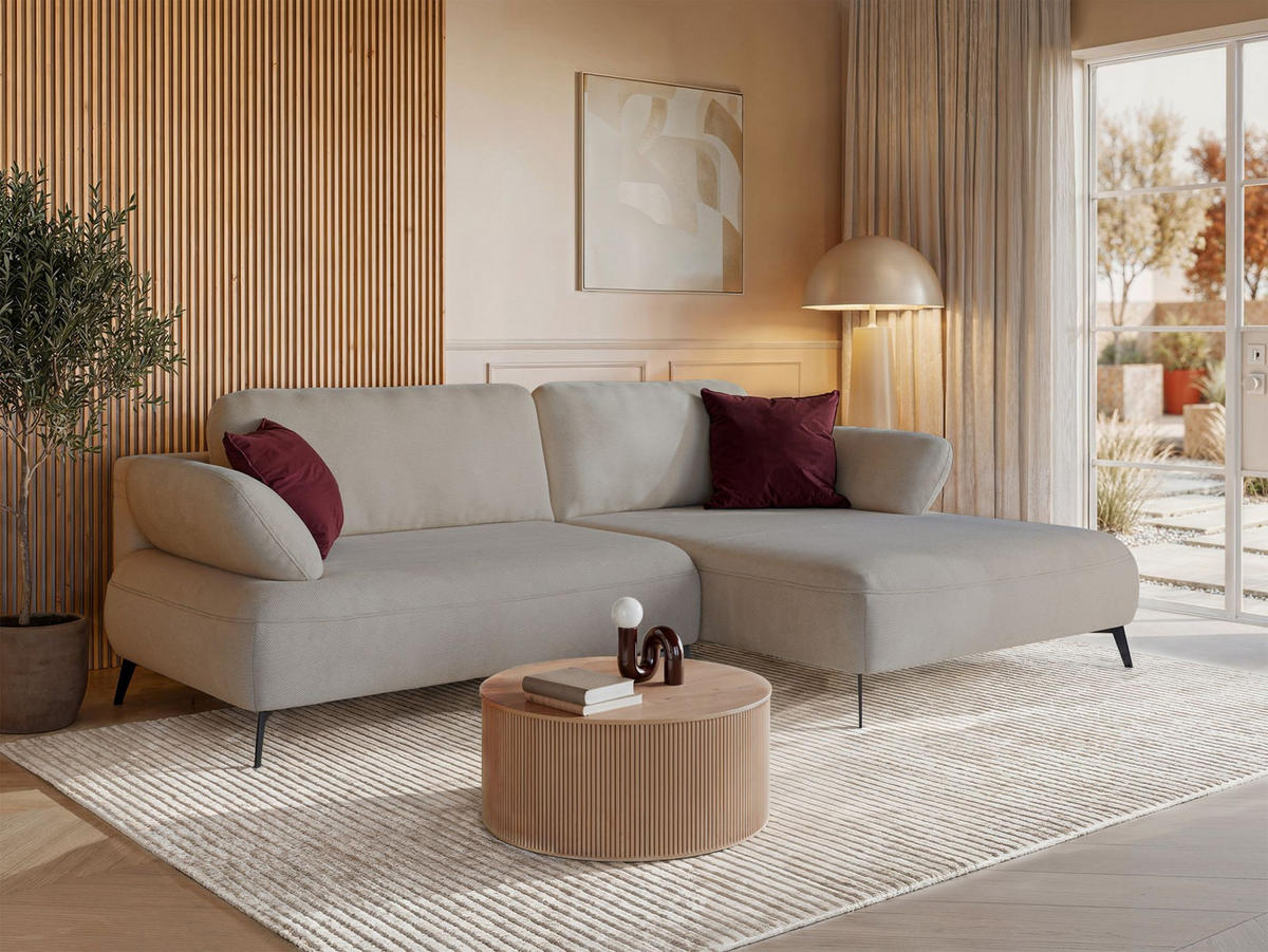 ECKSOFA Avolla Beige rechts - Beige/Schwarz, Textil/Metall (186/284cm) - Selsey
