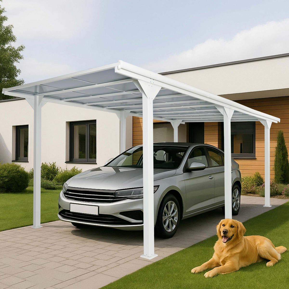 CARPORT HxBxT 249x604x316cm 10cm-Gestell Polycarbonat-Dach Regenrinne 3x6m Weiß - Weiß, Metall (604/249/316cm) - PROREGAL