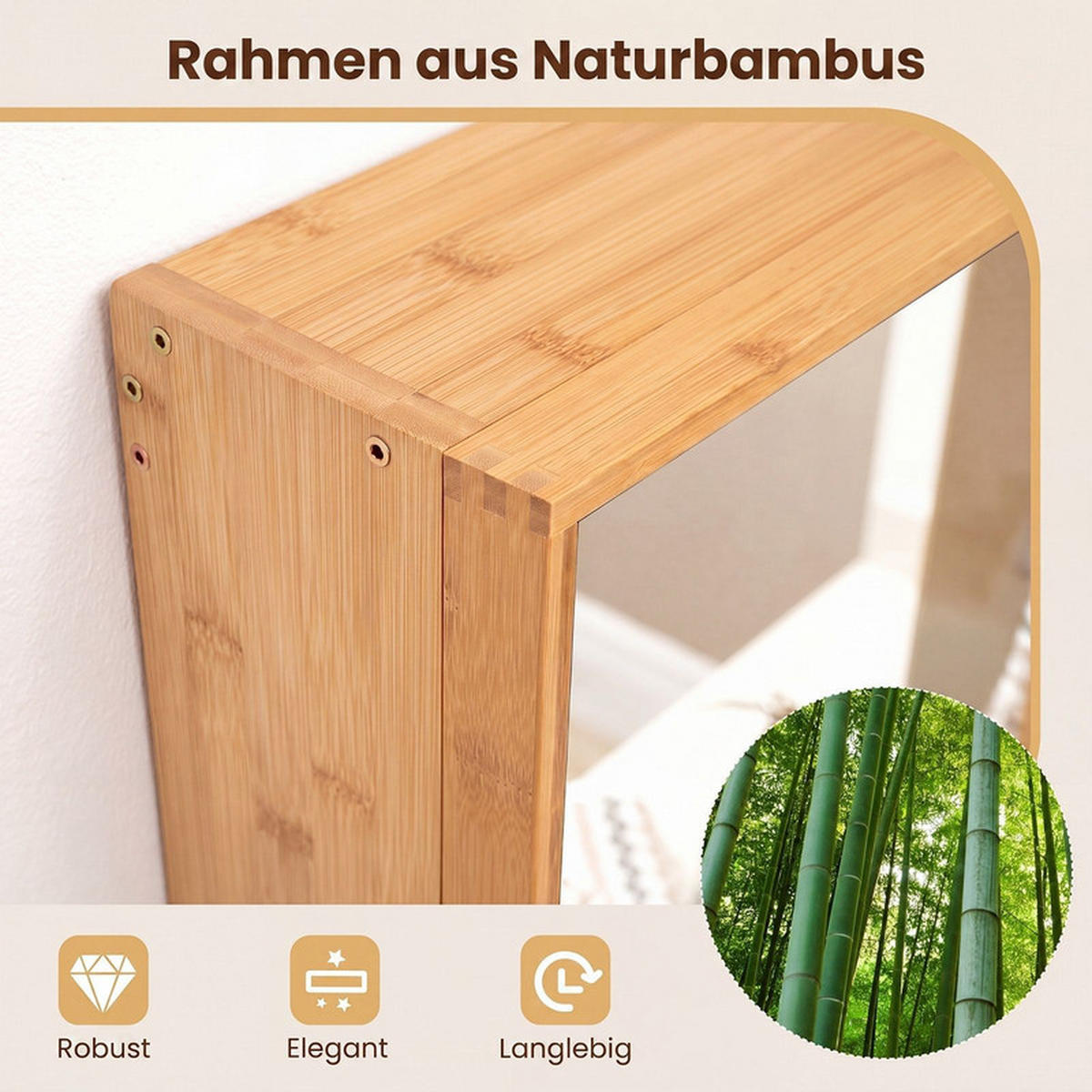 SPIEGELSCHRANK BAD aus Bambus natur - Naturfarben, Naturmaterialen (65/50.5/14cm) - COSTWAY