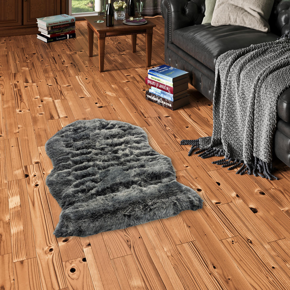 LUXUS SUPER SOFT FELLTEPPICH ASPEN MELIERT SHAPE - Anthrazit, Textil (55/80cm) - Pergamon