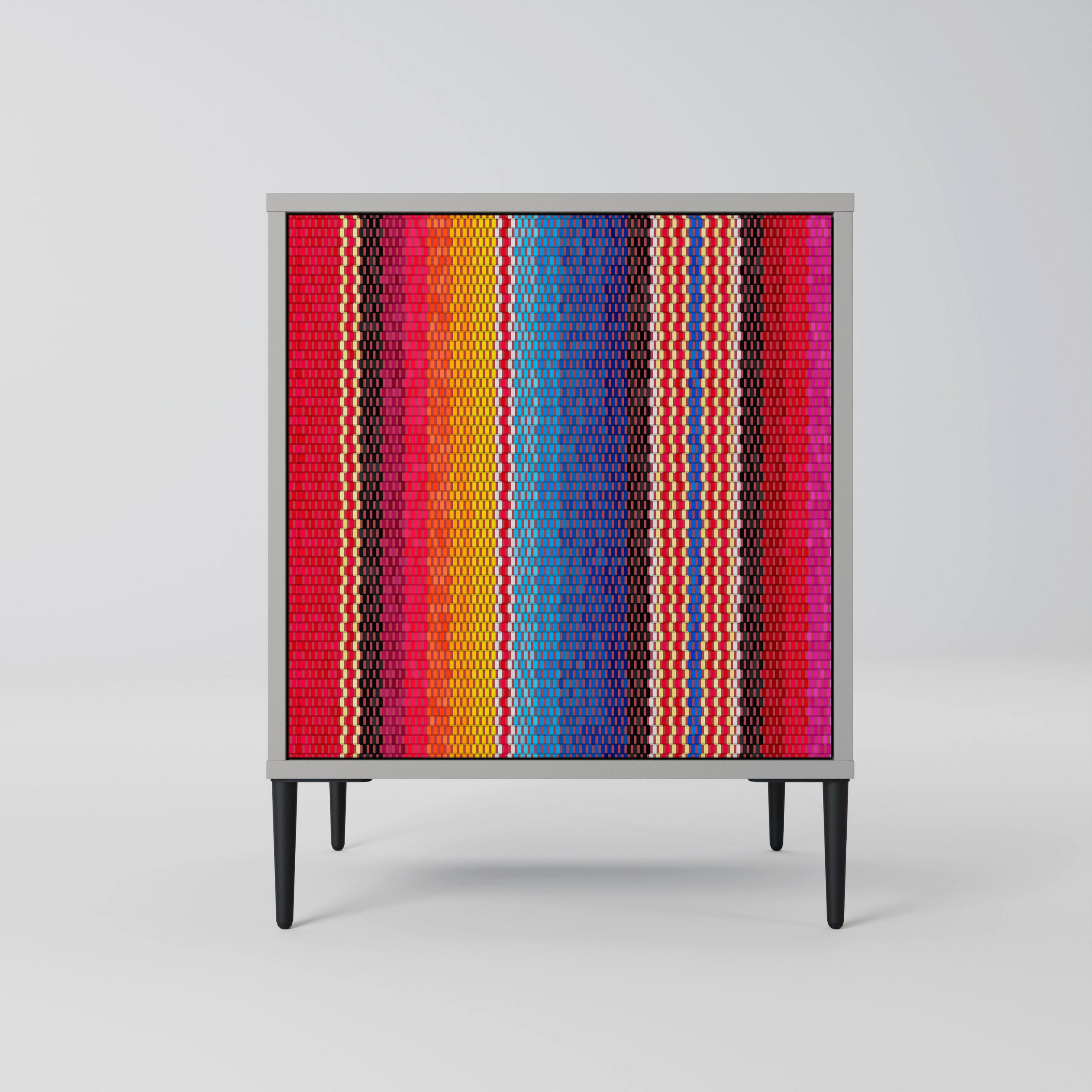SIDEBOARD ETHNIC MEXICAN, Grau, 57,5x42x72,5 cm, Schwarze Metallfüße - Multicolor/Schwarz, Holzwerkstoff/Metall (57.5/72.5/42cm) - SpaceRebels
