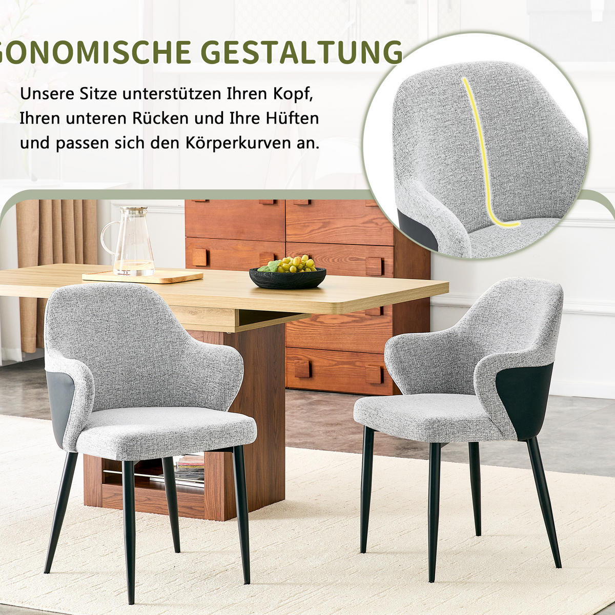 ARMLEHNSTUHL-SET DE-36719 2 Stück mit verstärkten Metallbeinen Schwarz - Schwarz, Metall (56.5/83/53cm) - ComfortXL