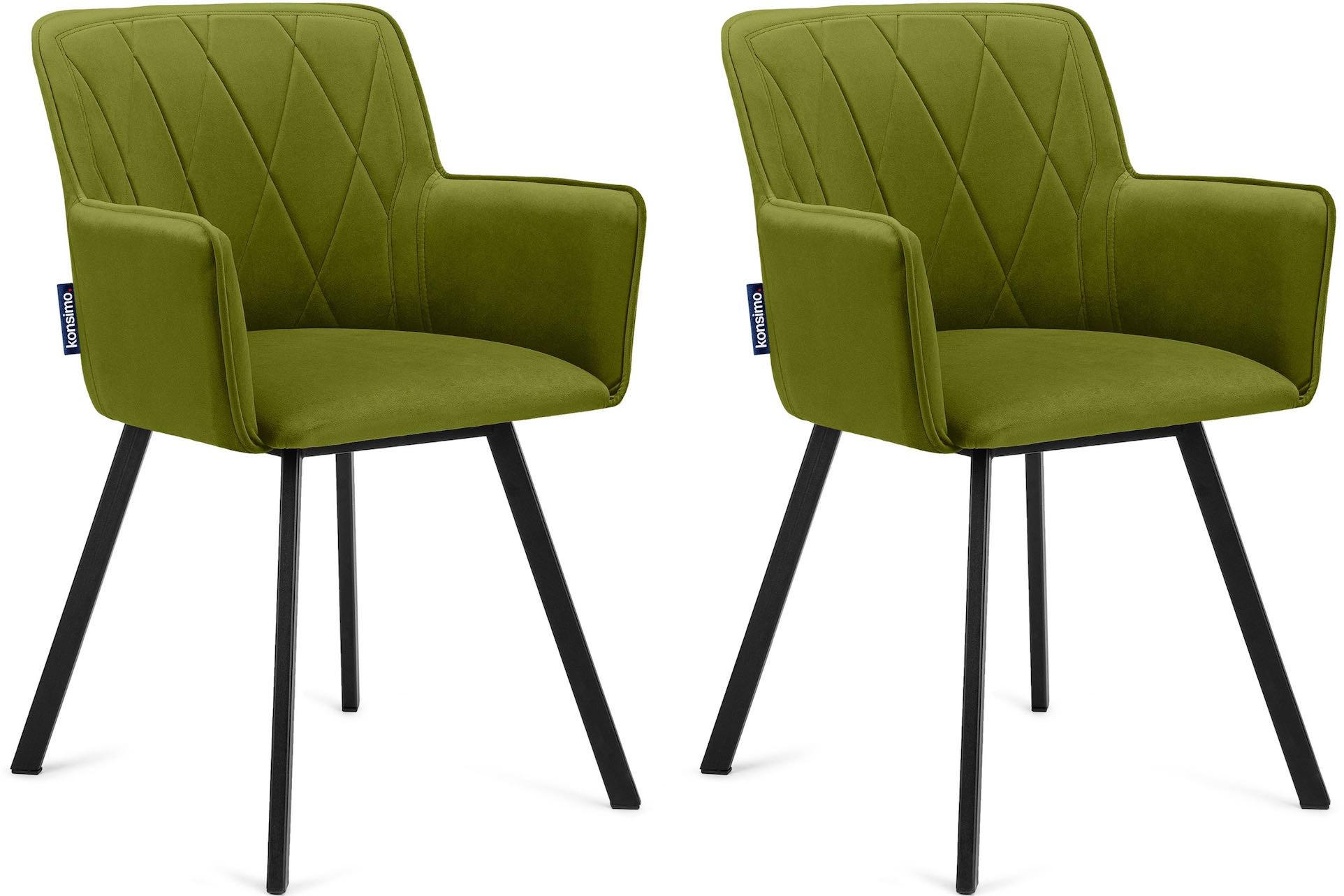 ESSZIMMERSTUHLE PYRUS 2-tlg Velours-Sitz, Oliv - Schwarz/Olivgrün, Textil/Metall (56/84/46cm) - KONSIMO®