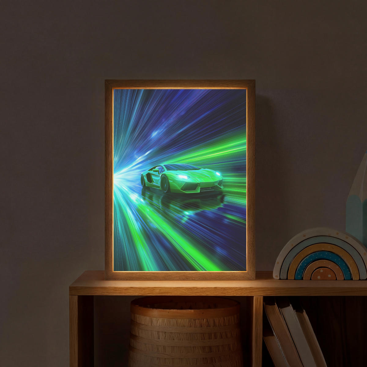 DOBÍJECÍ NOČNÍ LAMPIČKA Rychlost - Lehké - Sportovní vůz - Zelená 30x40 cm - zelená barva, kompozitní dřevo (8/30/40cm) - OnlyWow