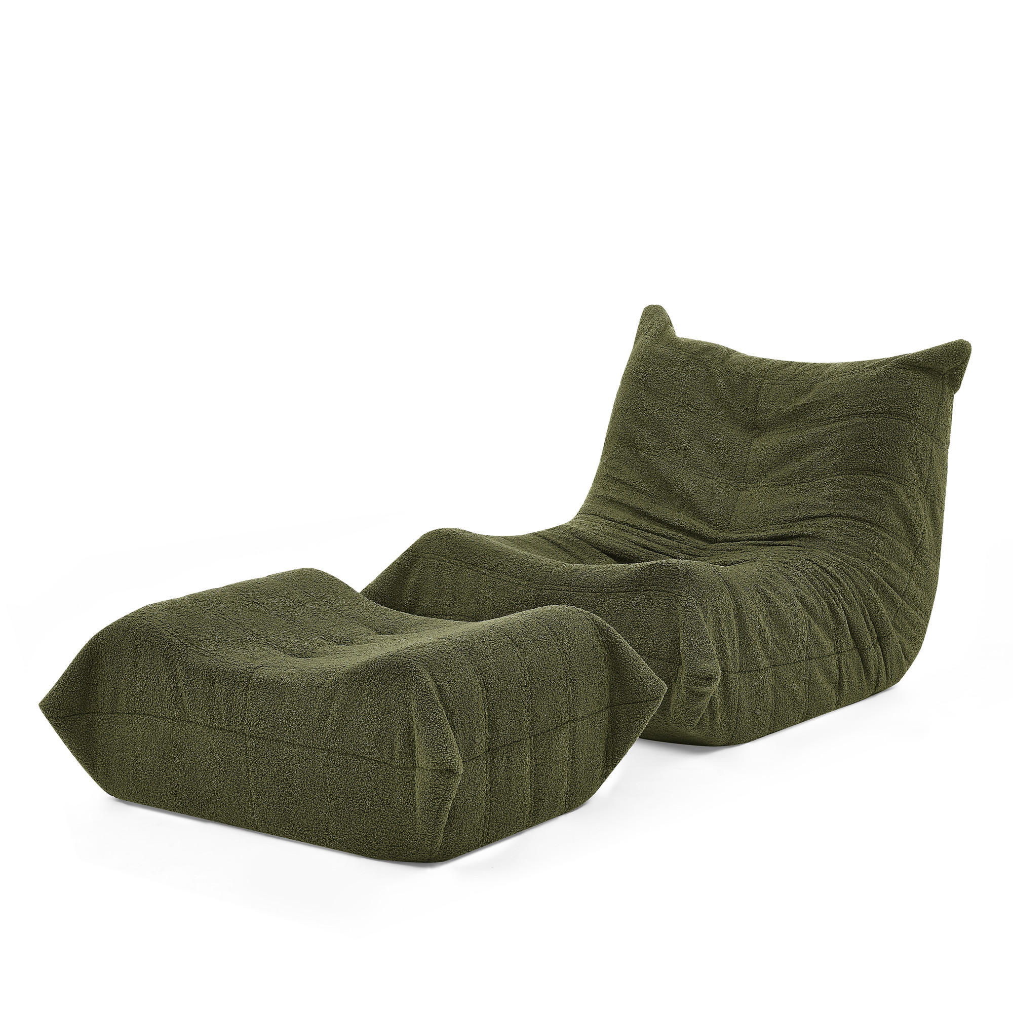 SITZSACK Teddystoff Grün mit Hocker - Grün, Textil (100/70/90cm) - WISHDOR