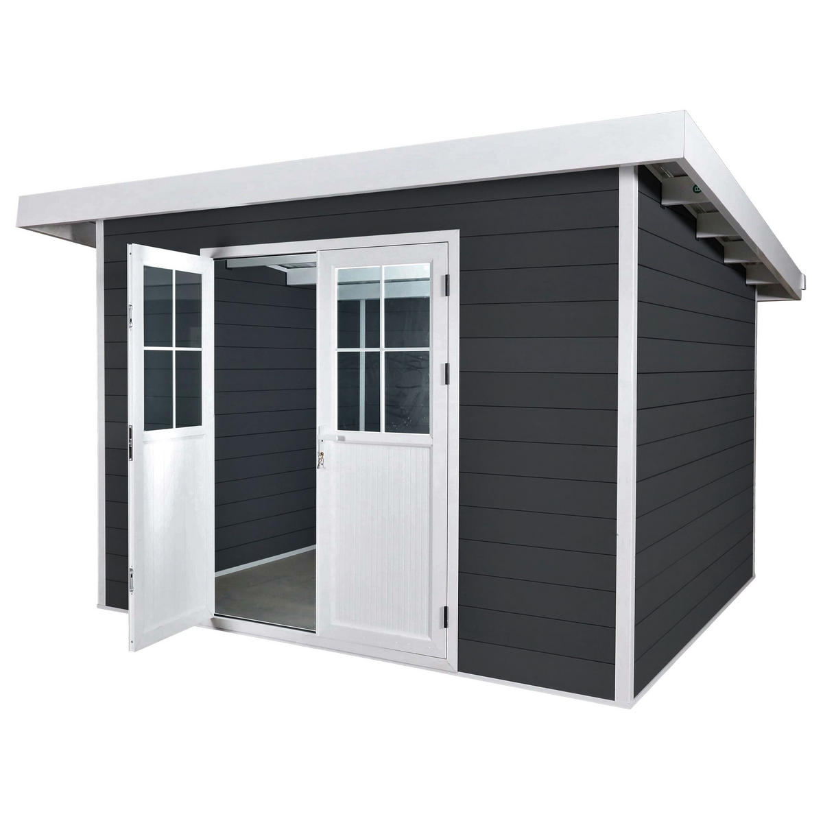WPC GARTENHAUS MIT PULTDACH Graphit, Weiß - Graphitfarben/Weiß, Kunststoff (366/245/354cm) - MCW