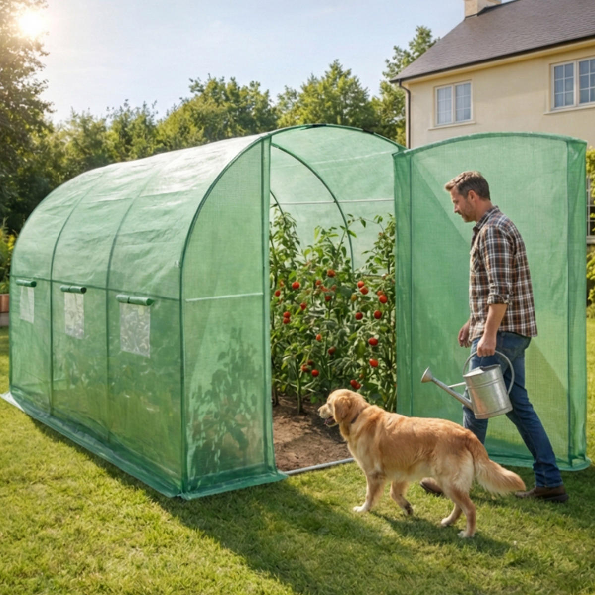 TUNNELGEWÄCHSHAUS mit Metalltür, Grün, 200x300x200 cm - Grün, Metall (200/200/300cm) - Akord