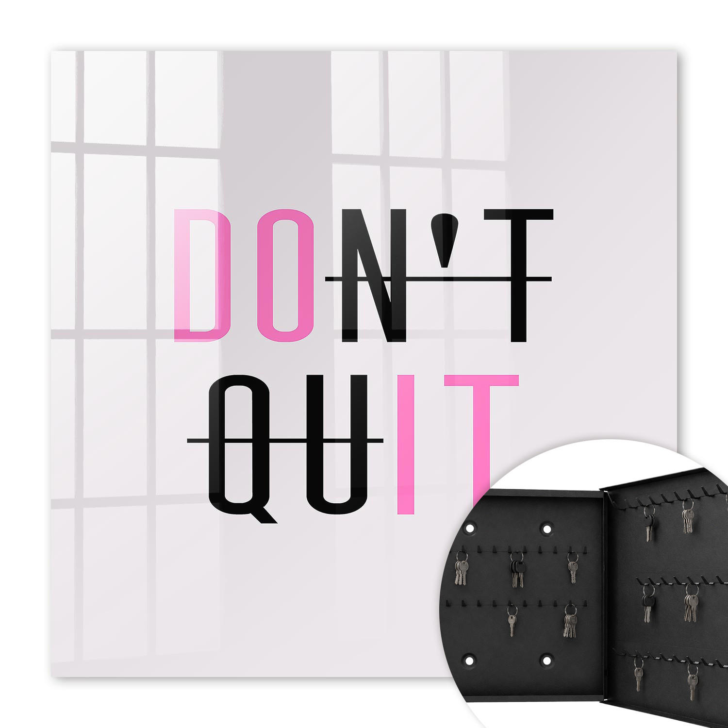 SCHLÜSSELBOX Schwarz 30x30 cm- Türöffnung nach rechts - Motivationstypografie - Schwarz, Metall (30/30/5cm) - TULUP