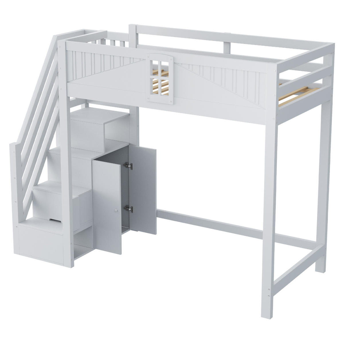 HOCHBETT 90/200 cm aus Massivholz in Grau – mit Rausfallschutz und Leiter - Grau, Holzwerkstoff (90/200cm) - BEAOK