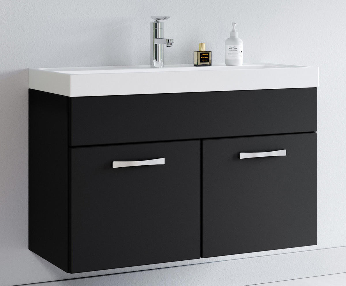 BADMÖBEL-SET Paso 2 Teile Schwarz Matt - 80 x 35 x 55 cm - Schwarz, Holz (80/55/40cm) - Badplaats